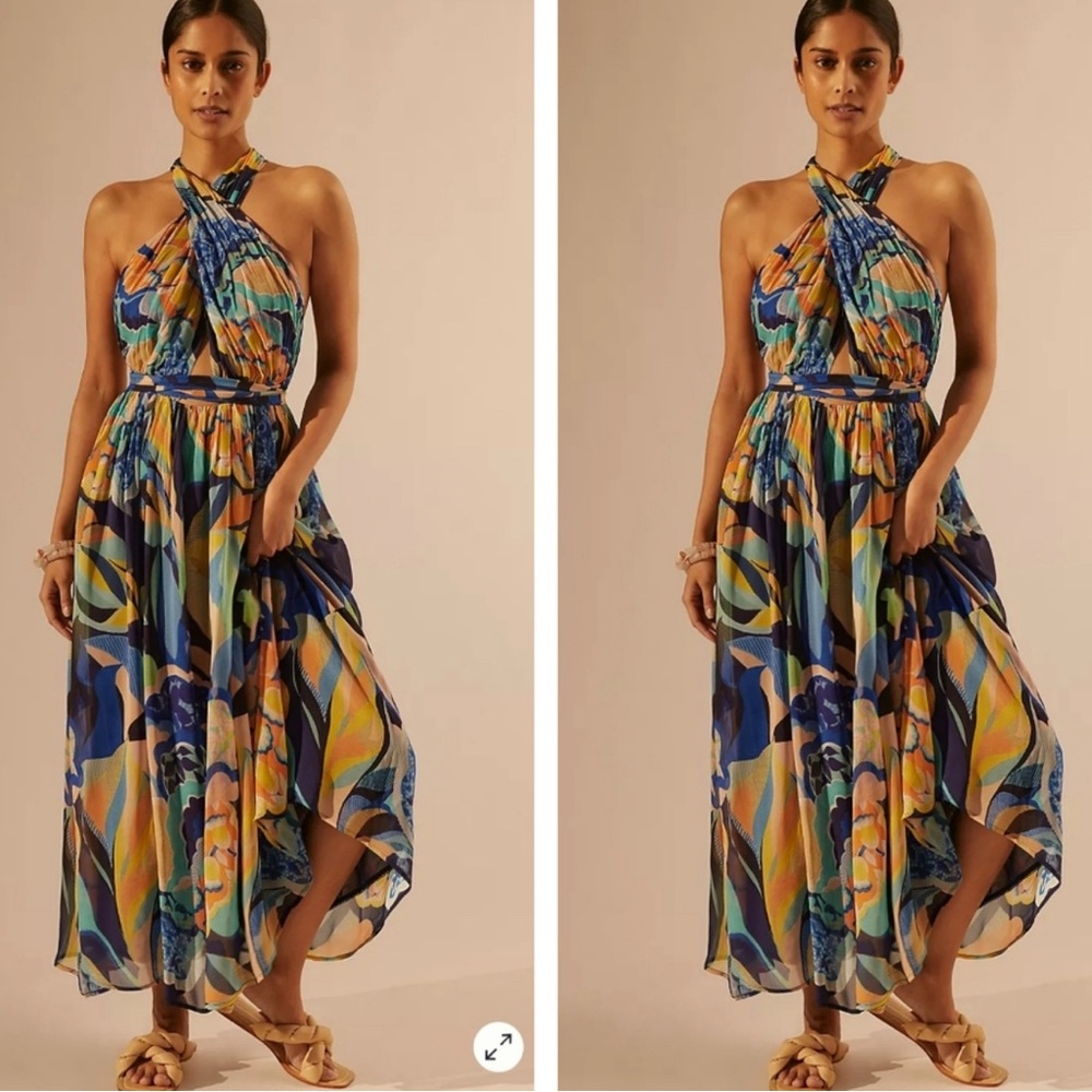 Anthropologie Alexandra Farmer Printed Maxi‎ Dress extra small